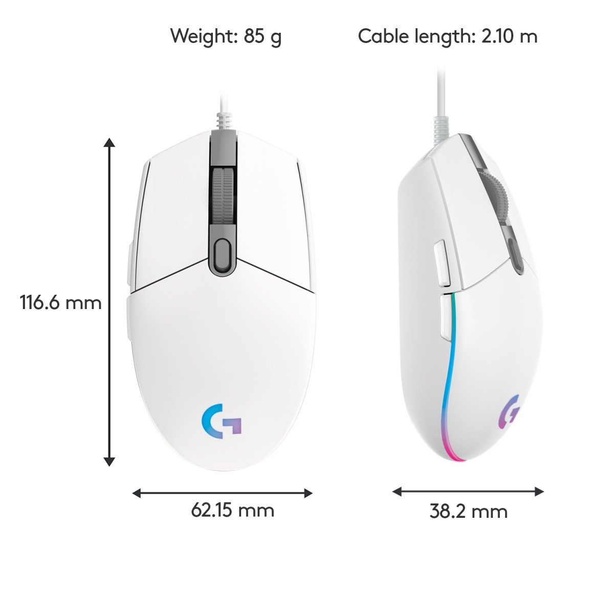 LOGITECH Gaming Mouse G203 LIGHTSYNC Mouse optical 6 buttons wired USB white