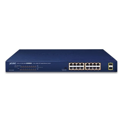 PLANET GSW-1820HP commutateur réseau Non-géré Gigabit Ethernet (10/100/1000) Connexion Ethernet, supportant l'alimentation via ce port (PoE) 1U Bleu