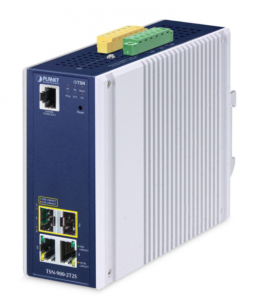 PLANET IP30 DIN-rail Industrial convertisseur de support réseau Aluminium, Bleu