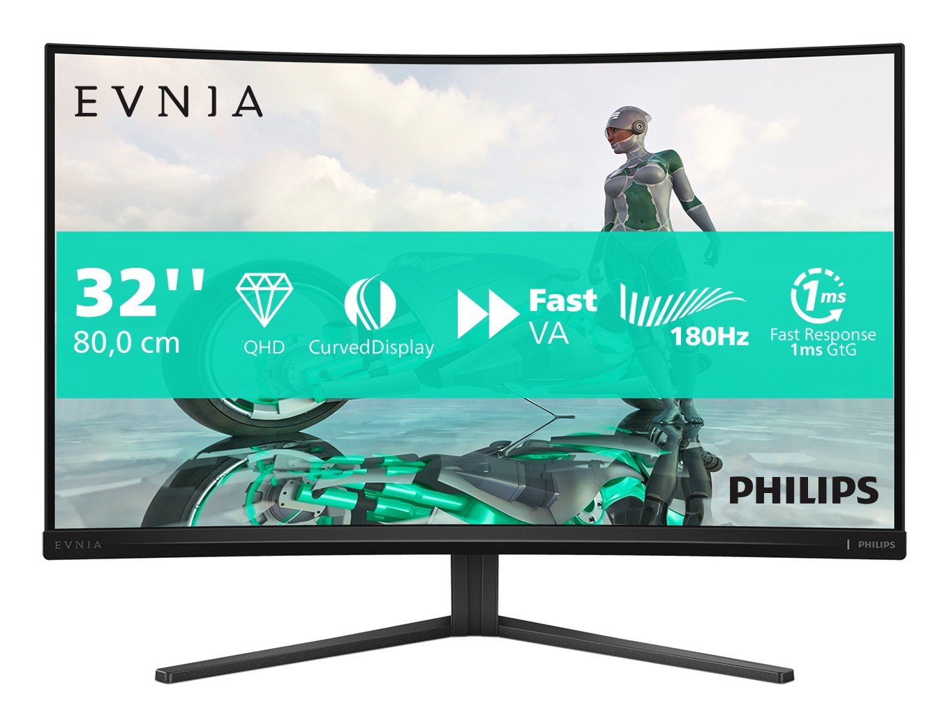 PHILIPS Evnia 3000 32M2C3500L - Ecran Gaming incruvé - 32p - 2560 x 1440 QHD 180 Hz - VA - 300 cd/m² -3500:1 - HDR10 - 2xHDMI DP -