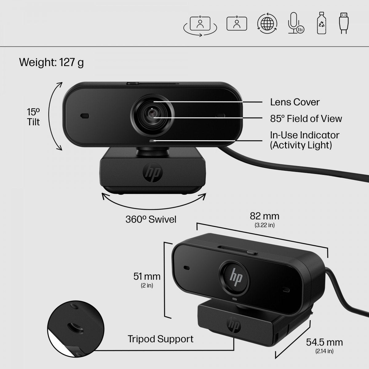 Webcam HP 435 - FHD 1080p 2MP, USB (77B10AA)