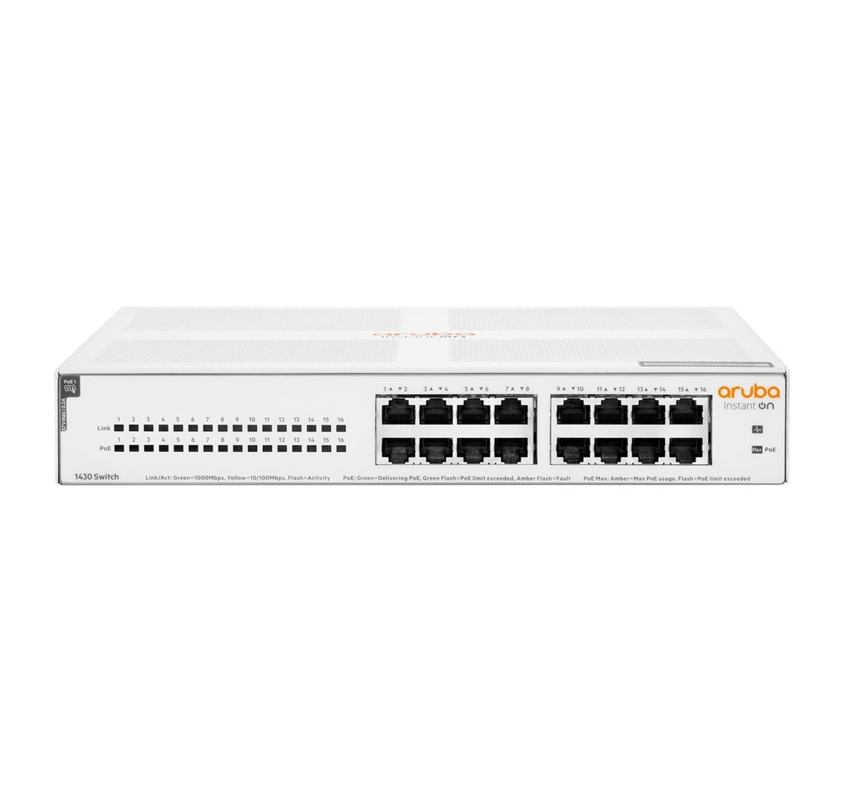 HPE Networking Instant On 1430 16G Class4 PoE 124W Switch Commutateur non géré 16 x 10/100/1000 PoE Class 4 de bureau