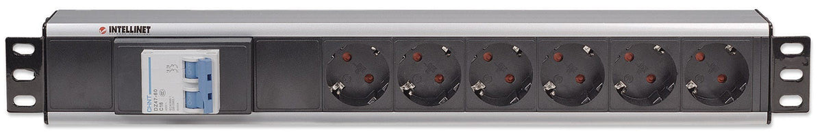 Intellinet 711432 unité de distribution d'énergie 6 sortie(s) CA 1.5U Noir, Gris