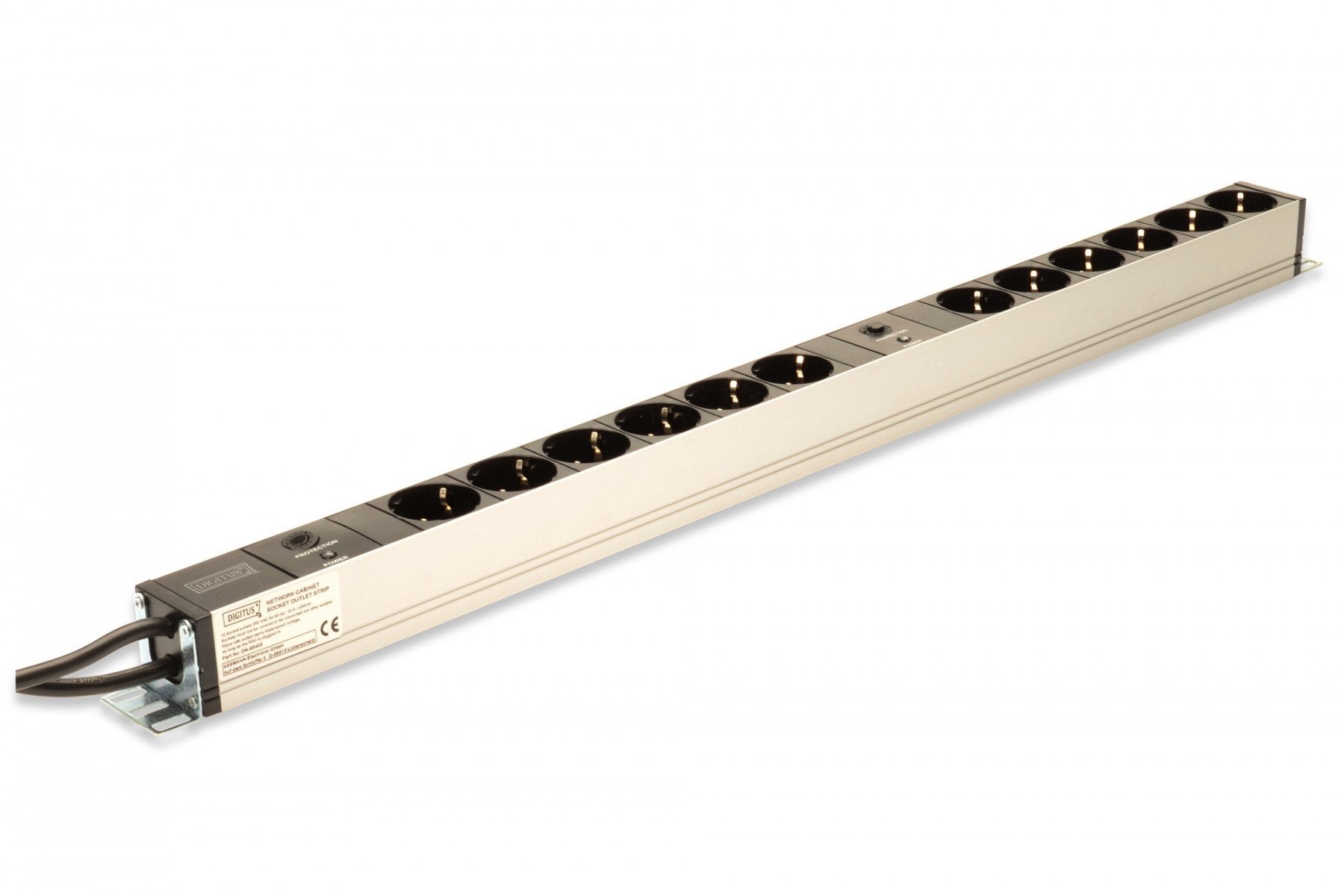 Digitus Bloc multiprise avec profilé en aluminium et protection contre la surcharge, prise électrique a contact de protection avec 12 sorties, connect