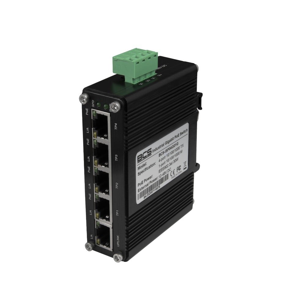BCS BCS-ISP04G01G Commutateur PoE industriel a 4 ports pour rail DIN 120W