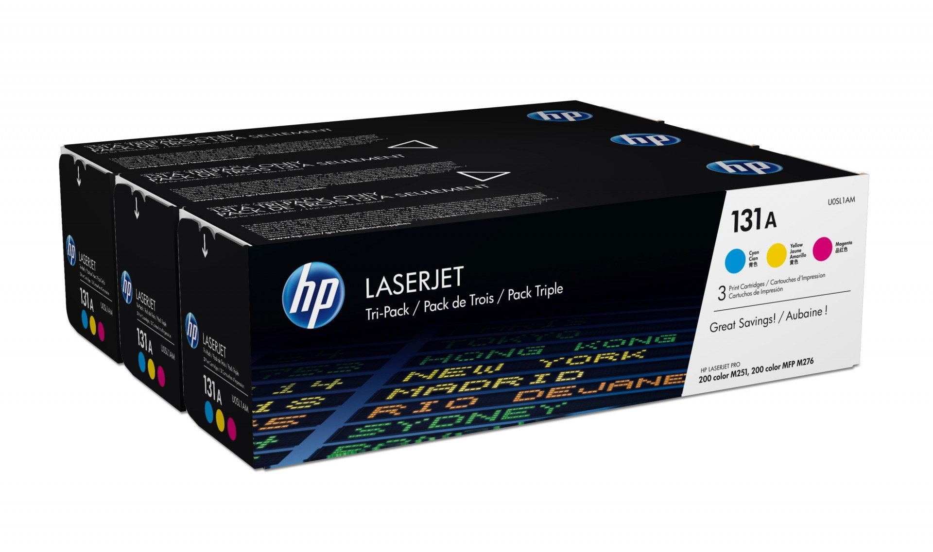 HP 131A original Toner cartridge U0SL1AM cyan magenta yellow standard capacity 3 x 1.800 pages 3-pack