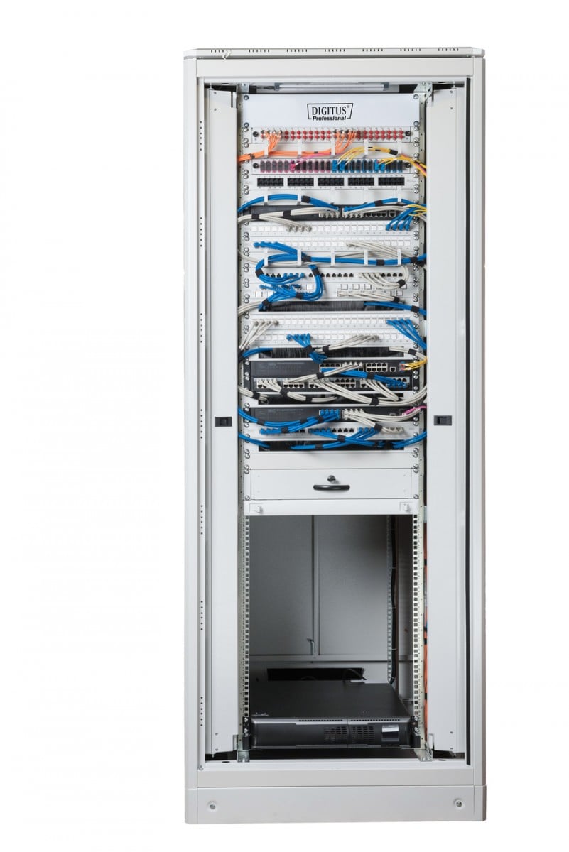 "Armoire réseau debout Unique 19"" 42U rack 800x800, porte avant en verre, gris, 800kg 2053x800x800 mm, couleur gris (RAL 7035)"