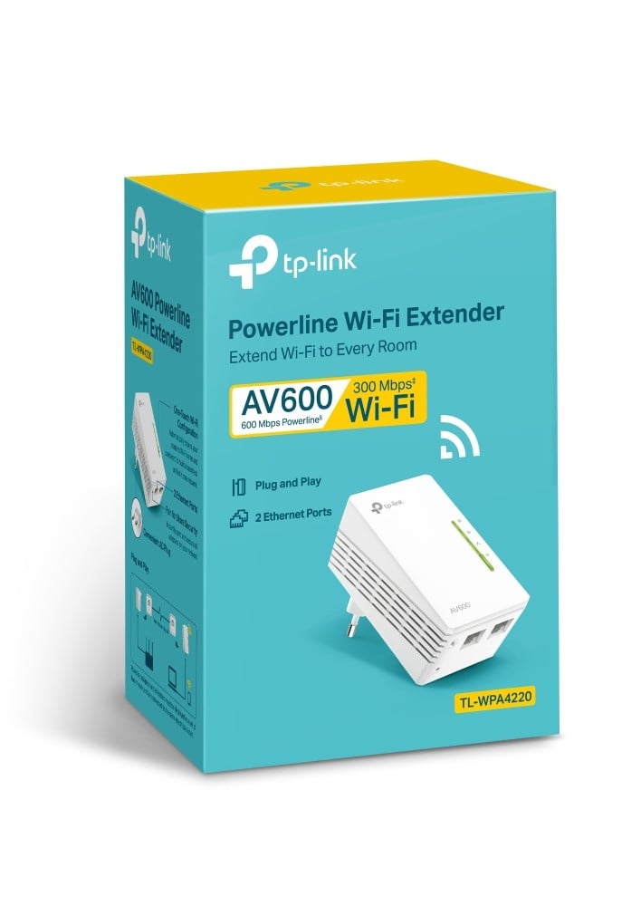 TP-LINK AV600 2-port Powerline WiFi Extender 500Mbps Powerline datarate 300Mbps wireleses N Plug and Play 2 fast ethernet port