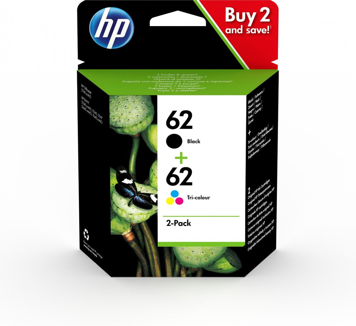 HP 62 original Ink cartridge N9J71AE Combo 2-Pack Standard Capacity Black and Colour cartridge