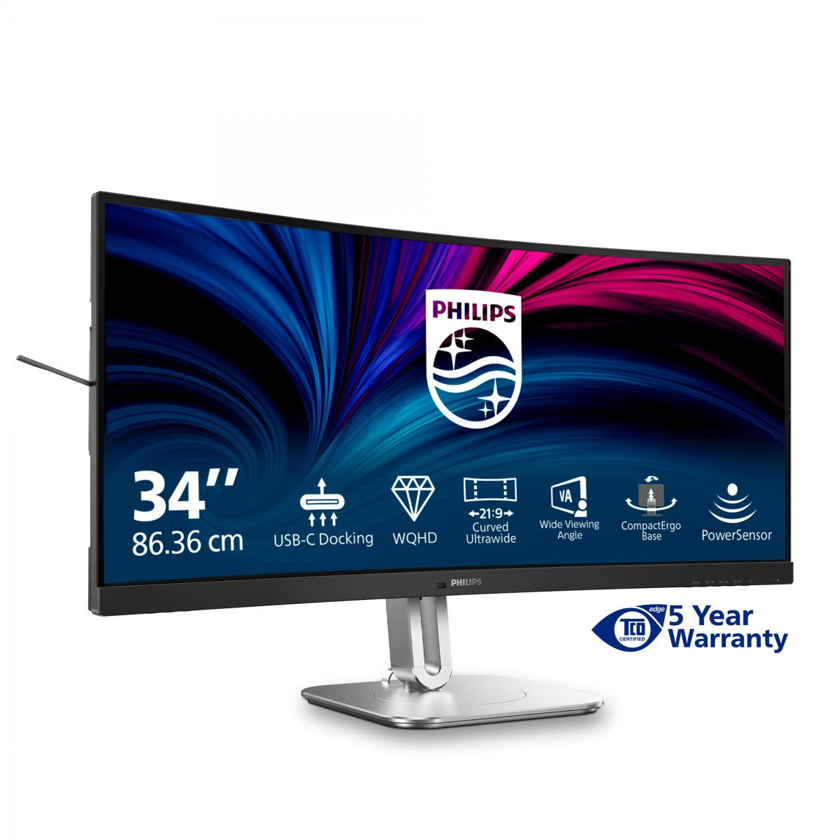 PHILIPS 34B2U5600C/00 34p 3440x1440 120Hz VA CURVED H/A tbu MM ULTRAWIDE USB-C DOCKING DISPLAY RJ45 PD > 100 W USB HUB SPEAKERS
