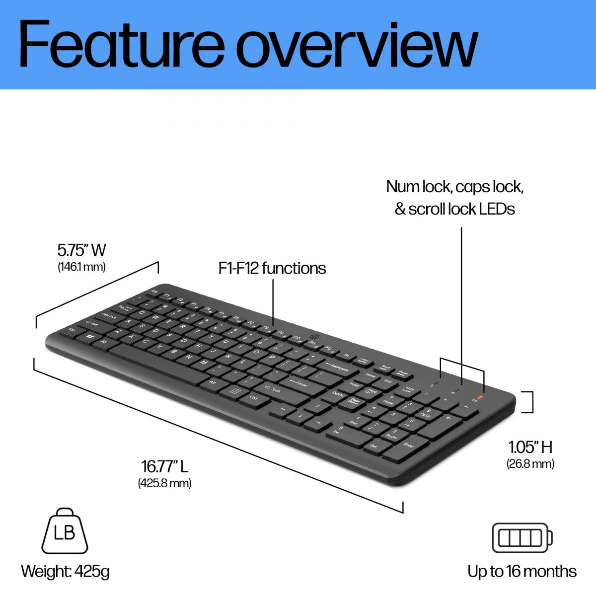 Clavier sans fil HP 225 - récepteur USB - noir QWERTY (805T1AA#ABB)