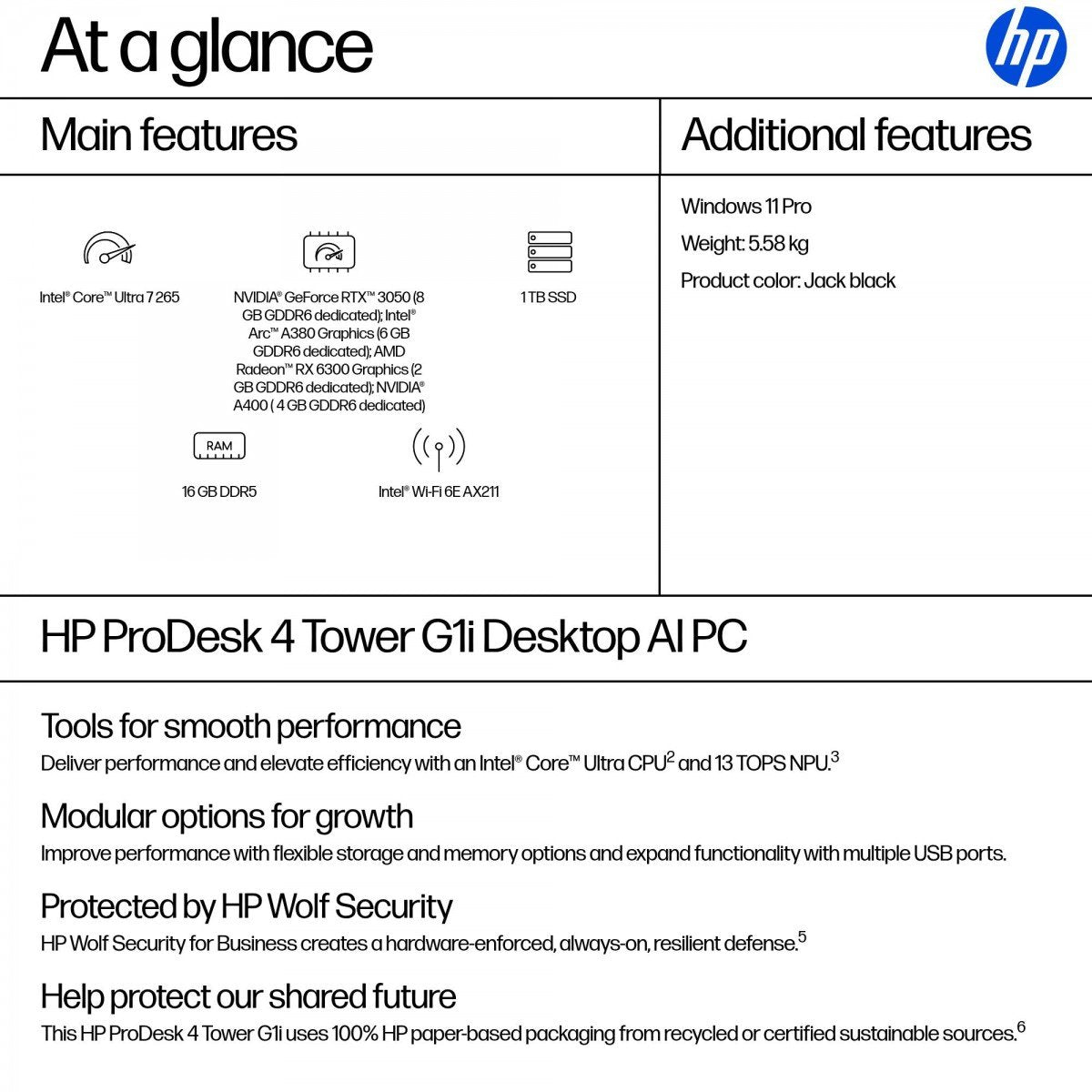 HP ProDesk 4 TWR G1i Intel Core Ultra 7 265 16GB/1TB W11P 1YW