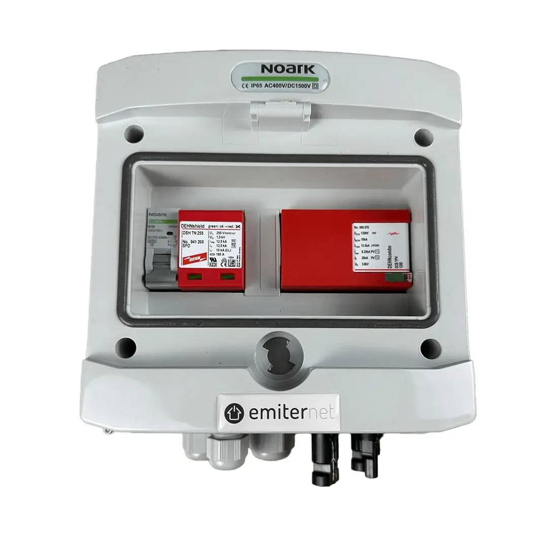 EMITER EM-831_DCAC Tableau de distribution DCAC, IP65, SPD DC Dehn 1000V type 1+2, 1 x chaîne PV, 1 x MPPT, SPD AC Dehn type 1+2, 16A 1-F