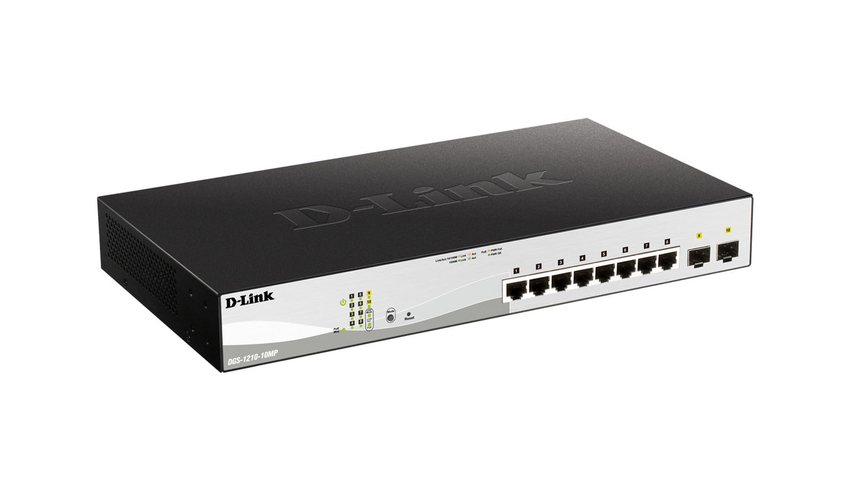 D-Link DGS-1210-10MP commutateur réseau Géré L2/L3 Gigabit Ethernet (10/100/1000) Connexion Ethernet, supportant l'alimentation via ce port (PoE) Noir