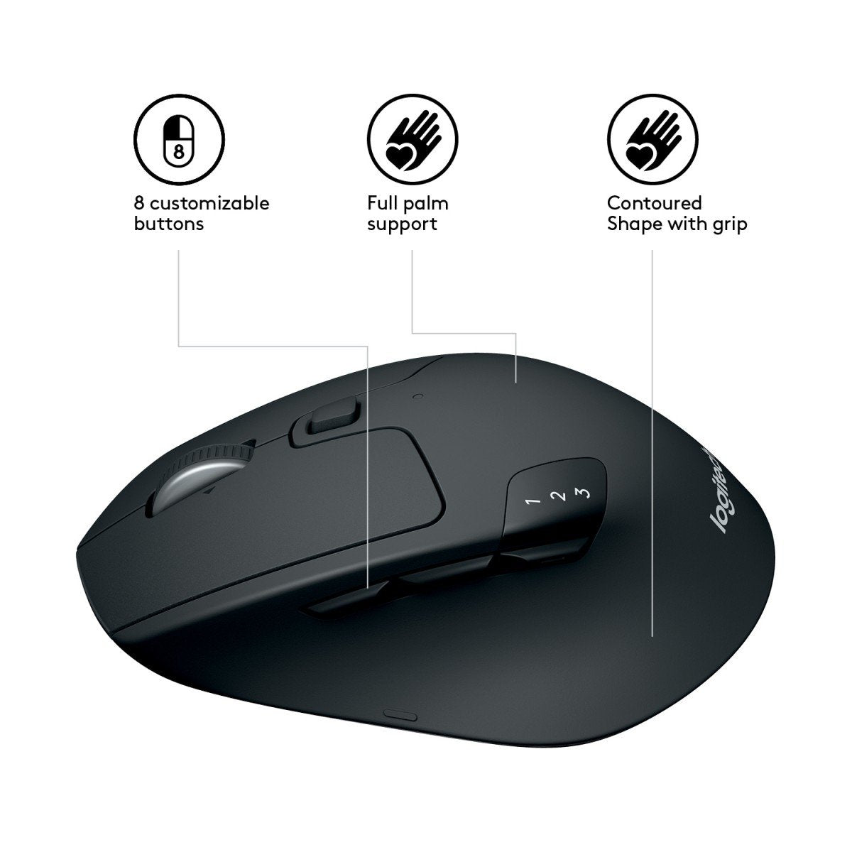 LOGITECH M720 Triathlon Mouse right-handed optical 7 buttons wireless Bluetooth 2.4 GHz USB wireless receiver