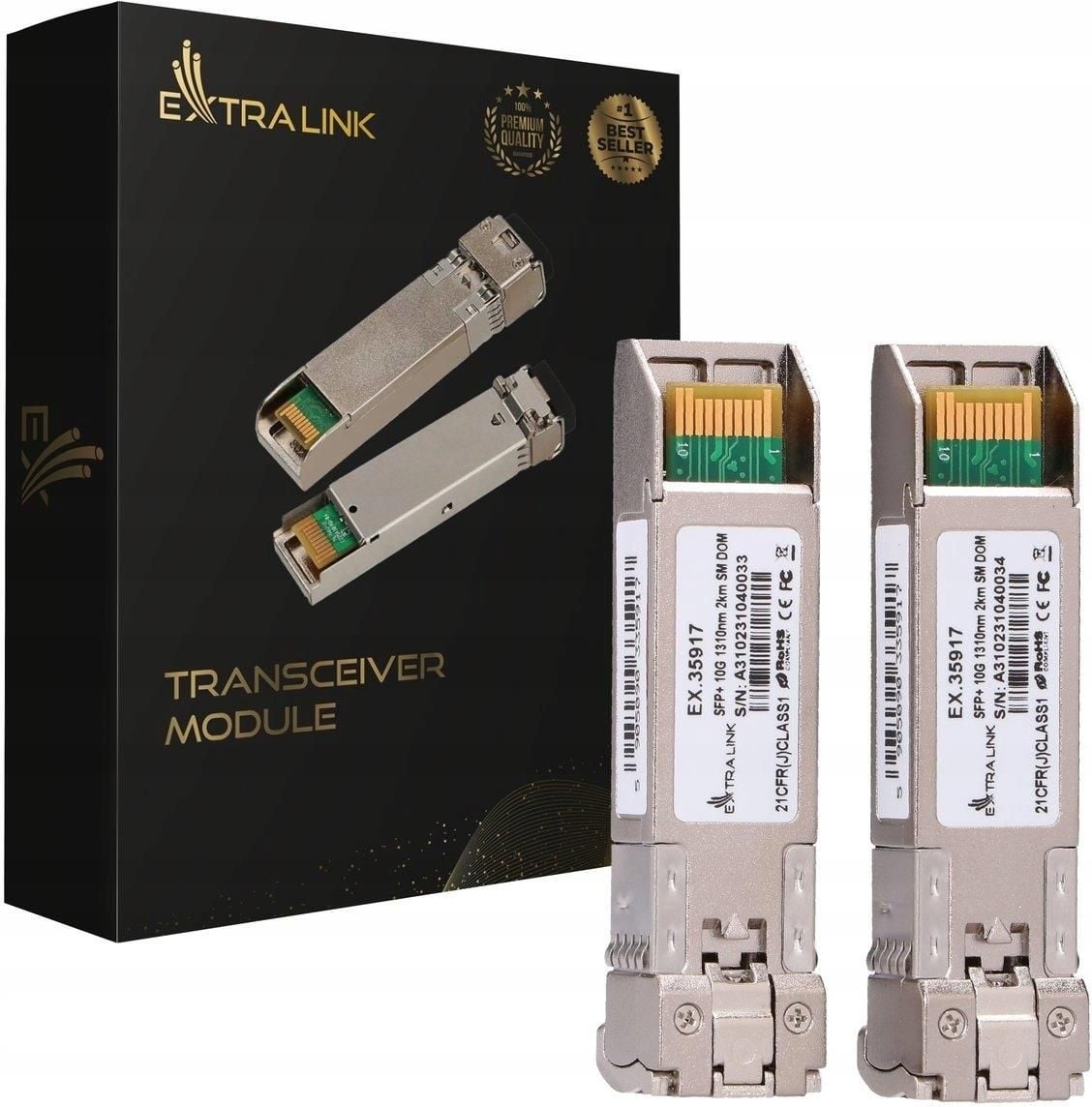 Extralink SFP+ 10G 2-pack | Module SFP+ | 10Gbps, LC/UPC, 1310nm, 2km, monopolaire, DOM