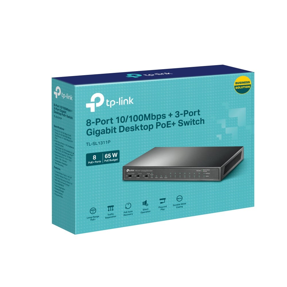 TP-Link TL-SL1311P commutateur réseau Fast Ethernet (10/100) Connexion Ethernet, supportant l'alimentation via ce port (PoE) Noir