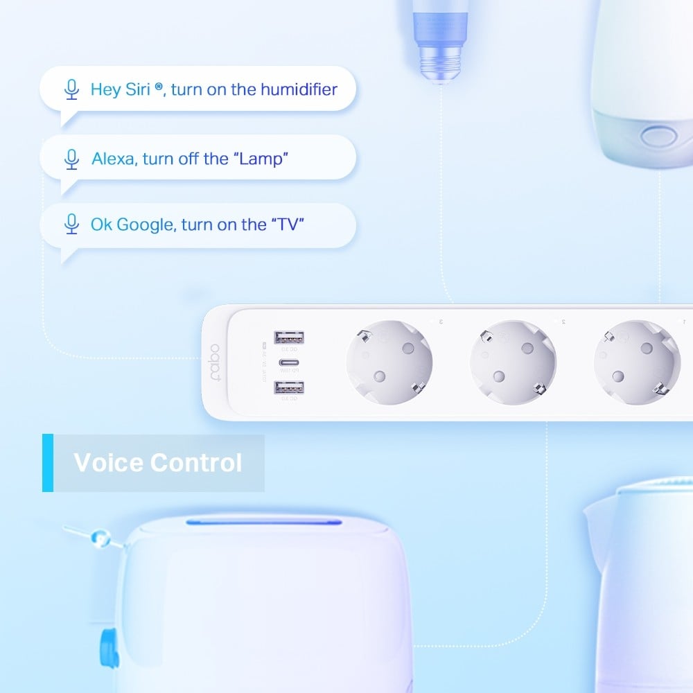 TP-LINK Smart Wi-Fi Power Strip Separately Control 3 Smart Outlets On The Power Strip via Application