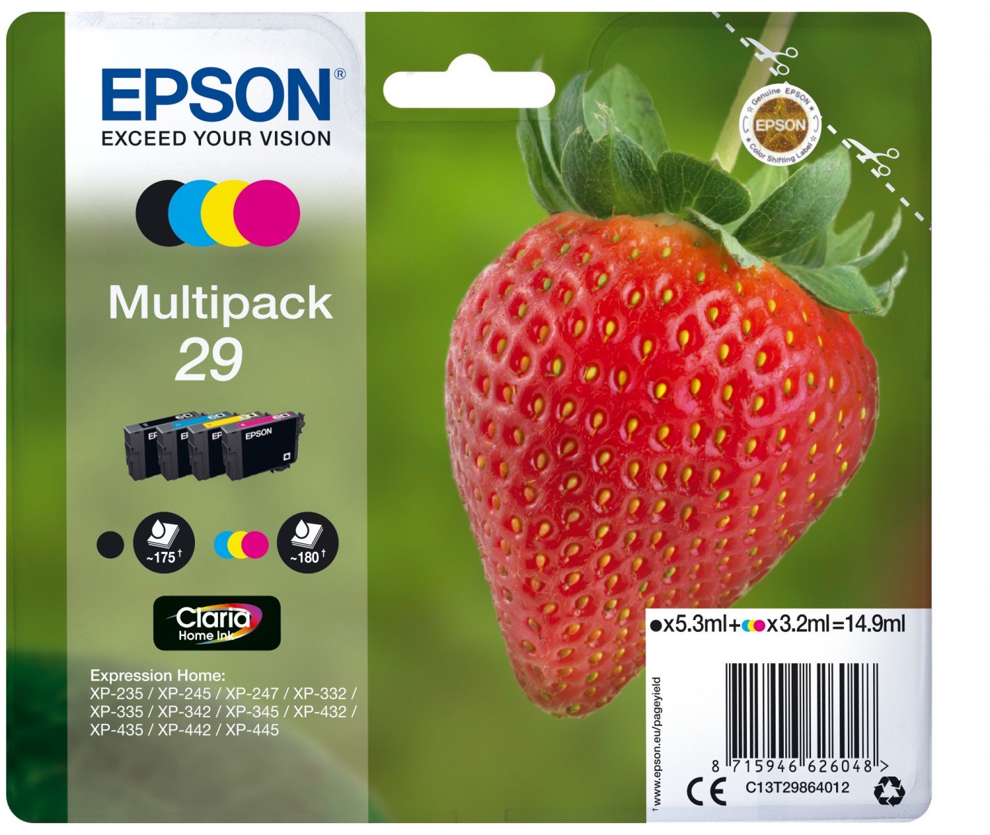 EPSON 1LB Multipack Fraise - Ink Claria Home Black Cyan Magenta Yellow w/s