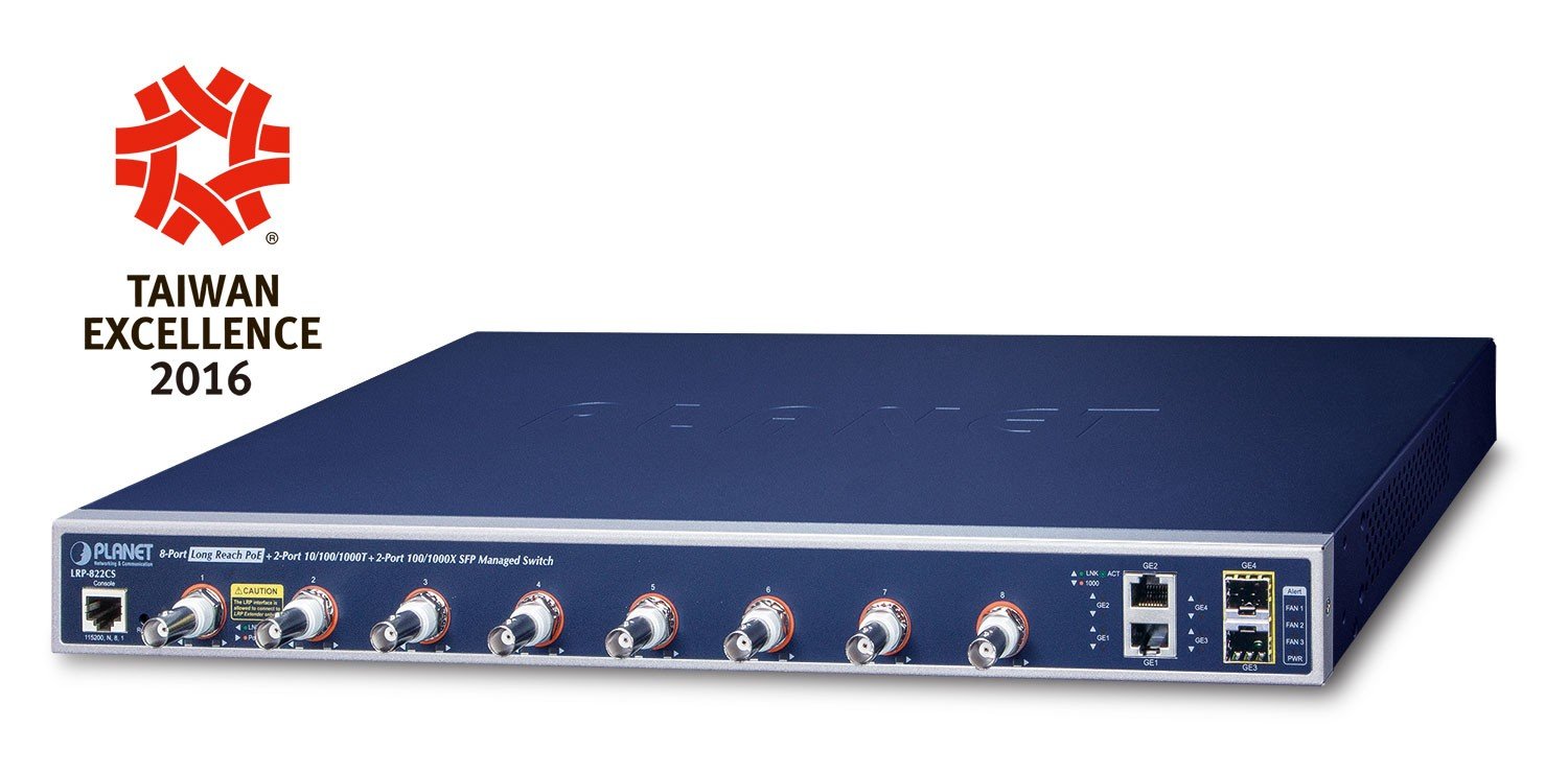 PLANET LRP-822CS commutateur réseau Géré Gigabit Ethernet (10/100/1000) Connexion Ethernet, supportant l'alimentation via ce port (PoE) 1U Bleu
