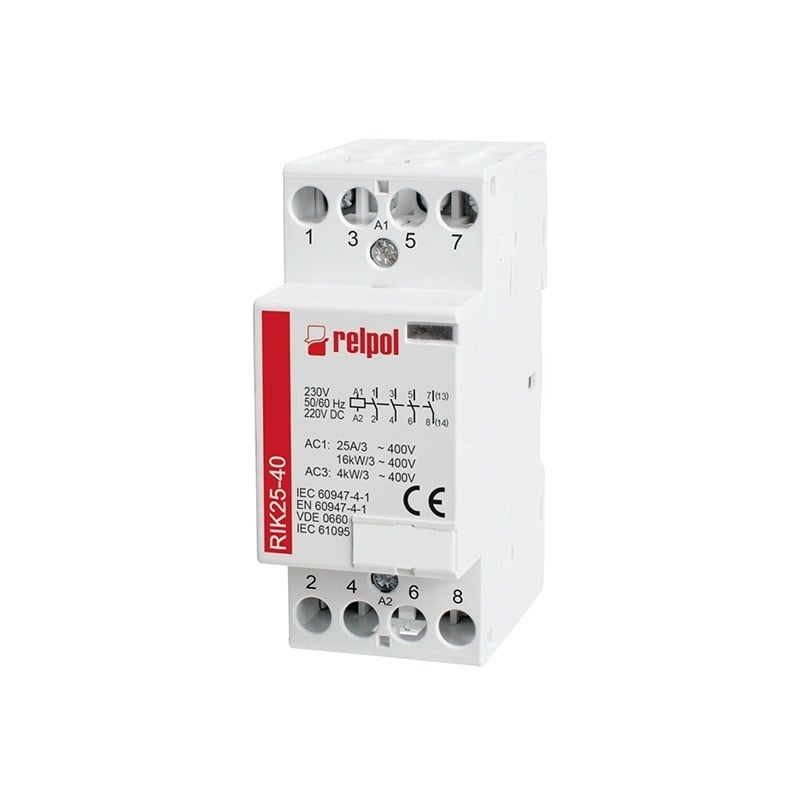 RELPOL 2608213 Contacteur RIK25-40-230, 4NO 25A, bobine 230V ACDC