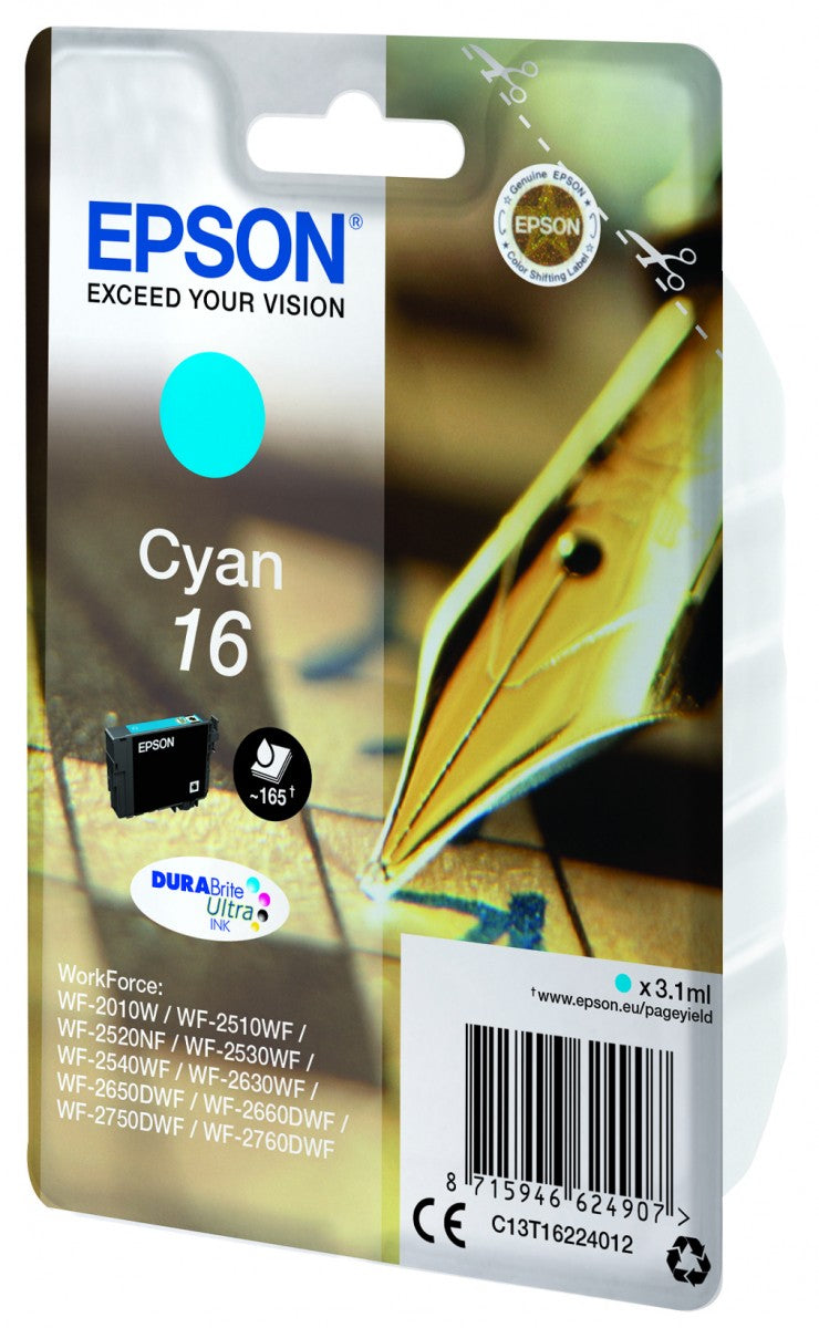 EPSON 1LB 16 ink cartridge cyan standard capacity 3.1ml 165 pages 1-pack RF-AM blister w/s