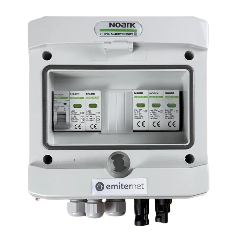 EMITER EM-831N_DCAC Tableau de distribution DCAC, IP65, SPD DC 1000V type 1+2, 1 x chaîne PV, 1 x MPPT, SPD AC type 1+2, 16A 1-F