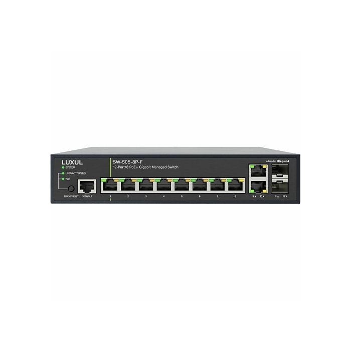 LUXUL 12-Port Front Facing Gigabit (8 PoE) L2/3 Managed Switch