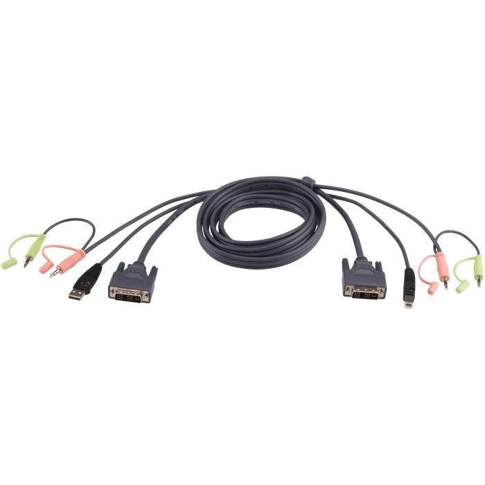 ATEN Câble KVM DVI-D USB Dual Link 1,8m - 1,8 m - DVI-D - Noir - DVI-D + USB A + 2 x 3.5 mm - DVI-D + USB B + 2 x 3.5 mm - Mâle