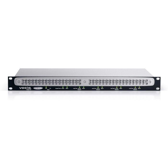 Biamp Vocia networked audio output expansion device with 4 line-level output channels. Enhanced to support Vocia ELD-1 & ANC-1. Emergency Message storage.