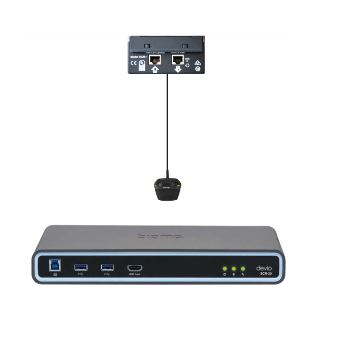 Biamp Conferencing hub and microphone; includes Devio SCR20 hub and one DCM1 pendant microphone Black (quantity 111)