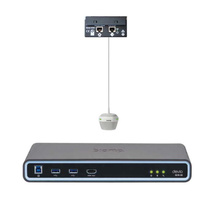 Biamp Conferencing hub and microphone; includes Devio SCR20 hub and one DCM1 pendant microphone White (quantity 111)