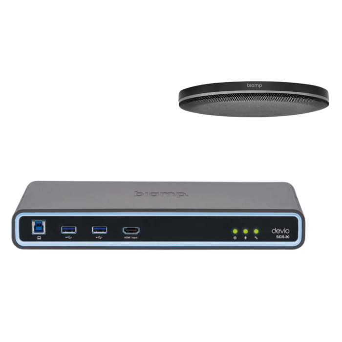 Biamp Conferencing hub and microphone; includes Devio SCR20 hub and one TCMXEX ceiling microphone Black (quantity 111)