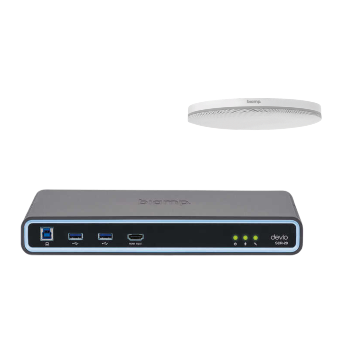 Biamp Conferencing hub and microphone; includes Devio SCR20 hub and one TCMXEX ceiling microphone White (quantity 111)