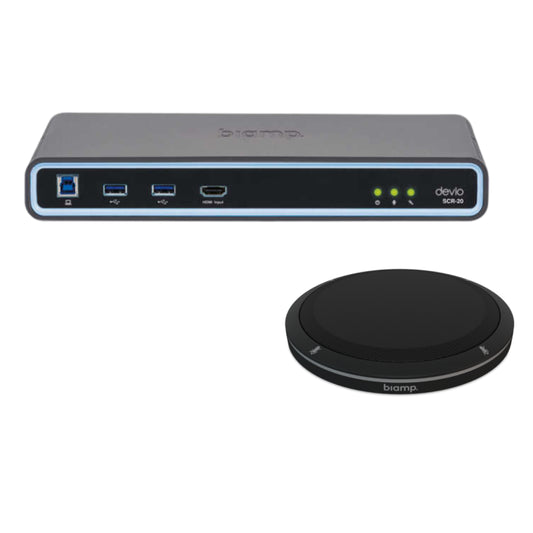 Biamp Devio SCR-20TX-BK Ensemble Hub de conférence Devio SCR-20 avec micro de table plat, noir