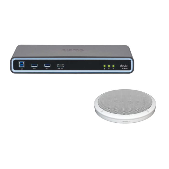 Biamp Conferencing hub and microphone; includes Devio SCR20 hub and one TTMXEX tabletop microphone White (quantity 111)