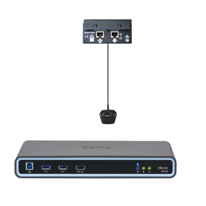 Biamp Conferencing hub and microphone; includes Devio SCR25 hub and one DCM1 pendant microphone Black (quantity 111)