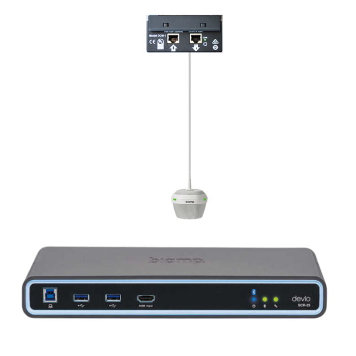 Biamp Conferencing hub and microphone; includes Devio SCR25 hub and one DCM1 pendant microphone White (quantity 111)