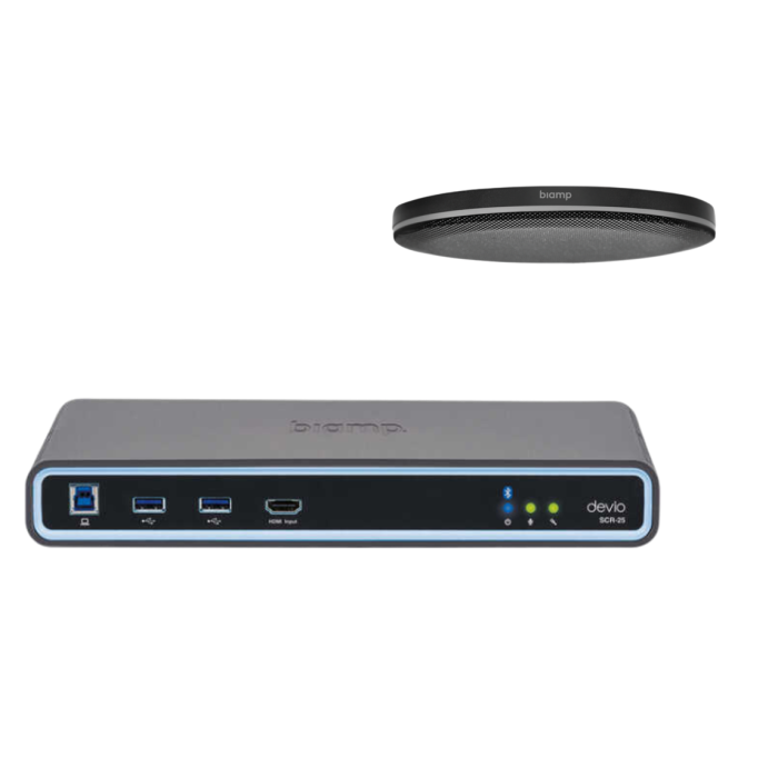 Biamp Conferencing hub and microphone; includes Devio SCR25 hub and one TCMXEX ceiling microphone Black (quantity 111)
