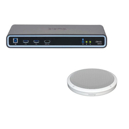 Biamp Devio SCR-25TX-WH Ensemble Hub de conférence Devio SCR-25 avec micro de table plat, blanc