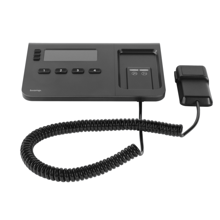 Biamp Tesira - 4-BUTTON convenience paging station with handheld microphone, tabletop or wall mount.
