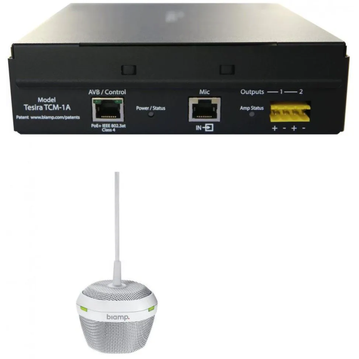 Biamp AVB Beamtracking ceiling microphone with PoE+ amplifier, white