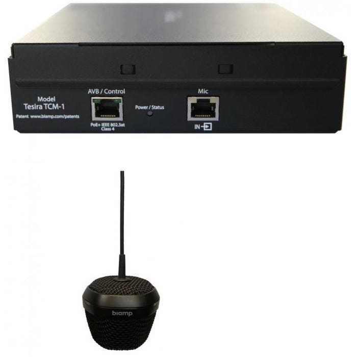 Biamp AVB ceiling microphone comprised of a pendant microphone Black