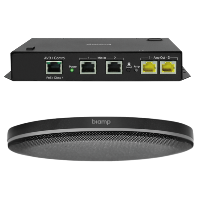 Biamp AVB lowprofile ceiling microphone and PoEand amplifier Black