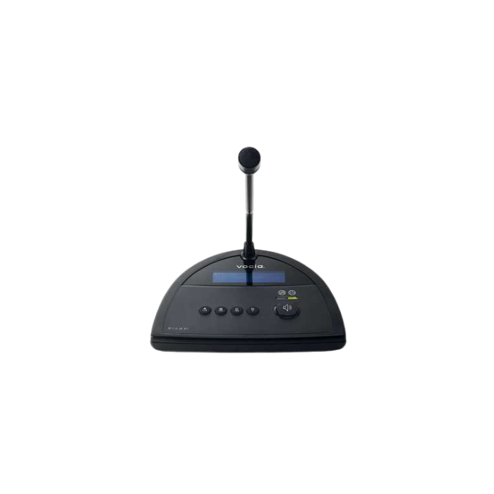 Biamp Vocia - Desktop-mounted Paging Station, 4 Buttons with gooseneck microphone.