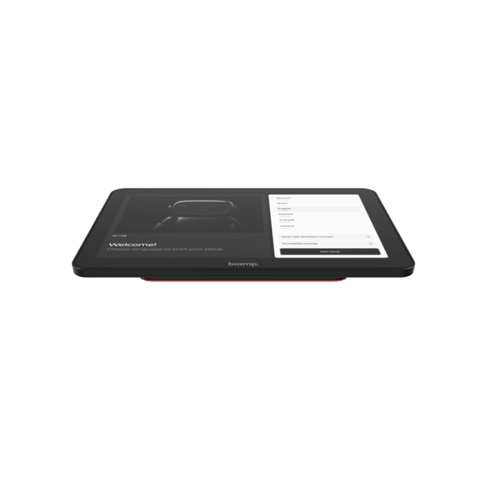 Biamp 10 inch tabletop touch panel for Devio UCX with USB C input  BYOM Switch  optional 65W USB C device charging  Wi Fi 6  PoE+ or USB C powered