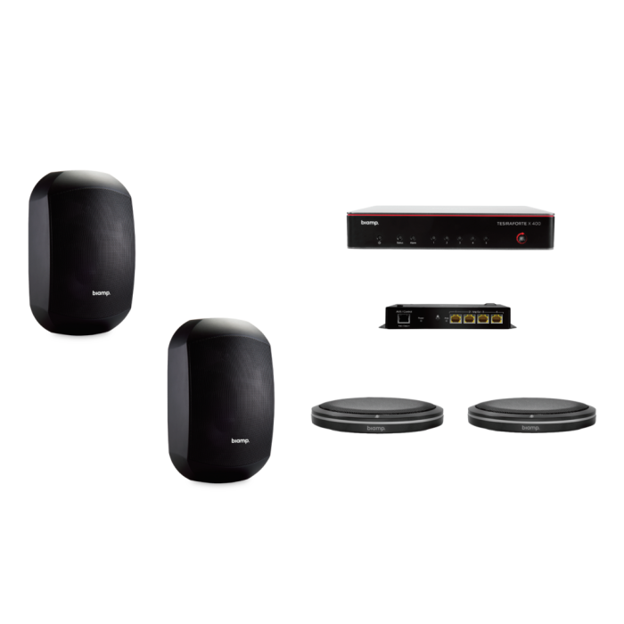 Biamp Certified meeting room bundle; includes TesiraFORT? X 400, Parl? TTM-X Black, Parl? TTM-XEX Black, Tesira AMP-450BP, (2) Desono MASK6C-BL Black, (1) Cat5e Cable Black 25' Plenum Rated, (3) Cat5e Cable Black 10' Plenum Rated, (1) Cat5e Cable Black 3'