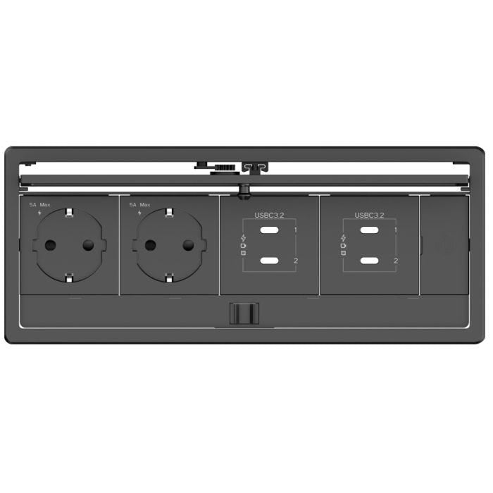 Kramer Plus, Black In-Table elegant tabletop connectivity box with a lid for 4 modules