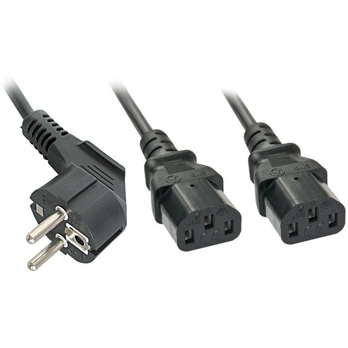 LINDY 2m Schuko to 2x IEC C13 Y-Cable