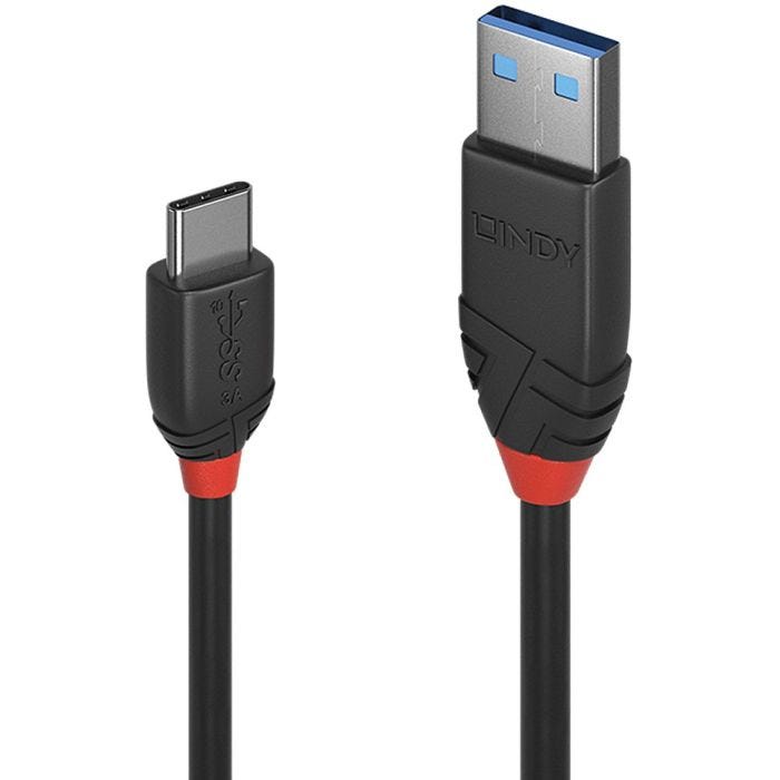 LINDY 1.5m USB 3.1 Type A to C Cable 3A Black Line